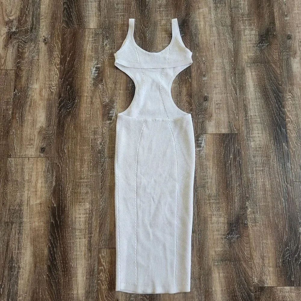 Retrofete Silver Metallic Dress Cut Out Open Back Sleeveless Size XS